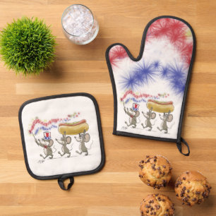 Ensemble De Gant De Cuisine Et De Manique Mic, Mac & Moe's Happy 4 juillet