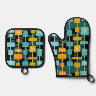 Ensemble De Gant De Cuisine Et De Manique Mid Century Moderne Multicolore Turquoise