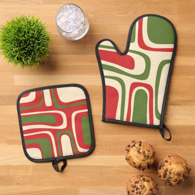Ensemble De Gant De Cuisine Et De Manique Mid Century moderne Palm Springs Motif (De haut en bas)