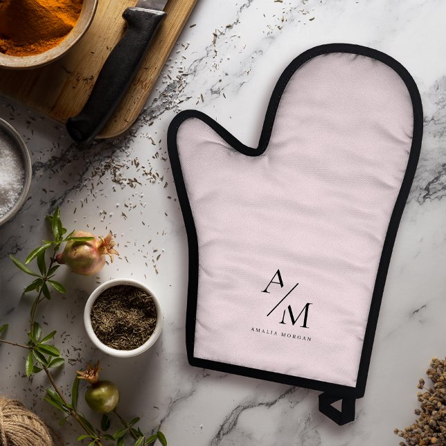 Ensemble De Gant De Cuisine Et De Manique Minimal Pastel rose initial et personnalisé (Créateur téléchargé)