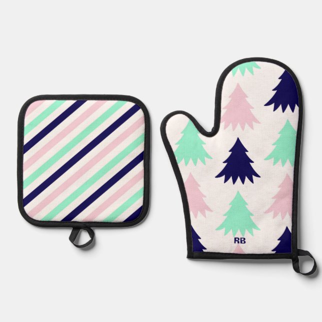 Ensemble De Gant De Cuisine Et De Manique Mint Green Noël (Recto)