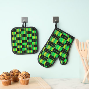 Ensemble De Gant De Cuisine Et De Manique Mittes et matelas à plateau vert et noir
