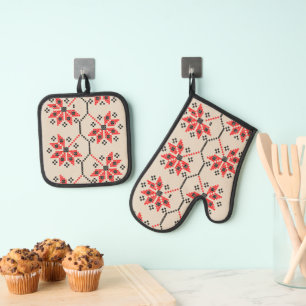 Ensemble De Gant De Cuisine Et De Manique Mitts & Pot au four brodé ukrainien traditionnel