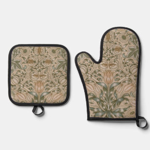 Ensemble De Gant De Cuisine Et De Manique Modèle de fleur de lys et de grenade de William Mo