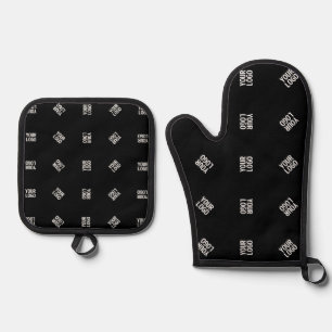 Ensemble De Gant De Cuisine Et De Manique Modèle de motif de logo moderne unique Noir
