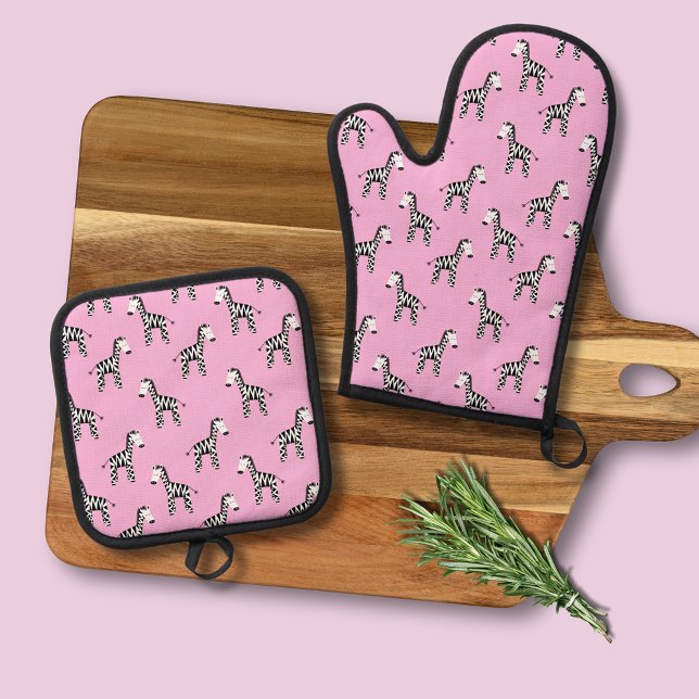 Ensemble De Gant De Cuisine Et De Manique Modèle Zèbre rose (Pink Zebra patterned oven mitt and pot holder)