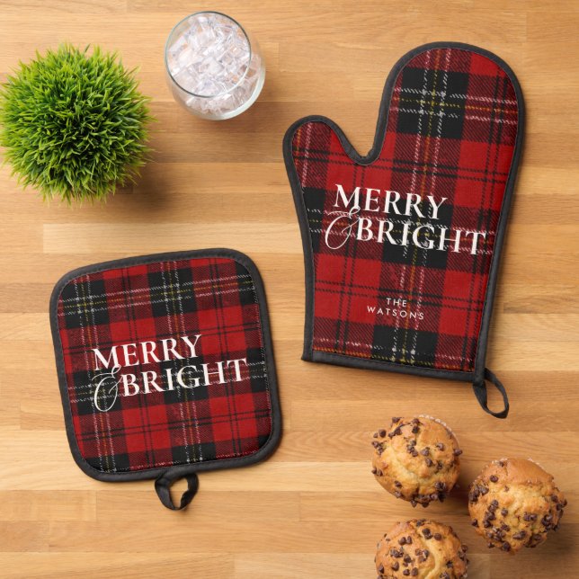 Ensemble De Gant De Cuisine Et De Manique Modern Simple Classic Script Plaid Christmas (De haut en bas)