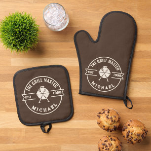 Ensemble De Gant De Cuisine Et De Manique Moderne Le Maître du Grill Établie Espresso Brun