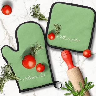 Ensemble De Gant De Cuisine Et De Manique Moderne Solid Sage Vert couleur Simple modèle
