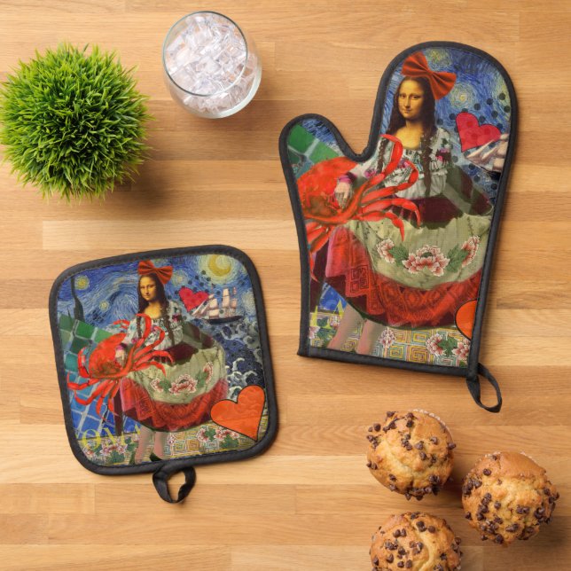 Ensemble De Gant De Cuisine Et De Manique Mona Lisa Fun Zodiac Whimsical (De haut en bas)