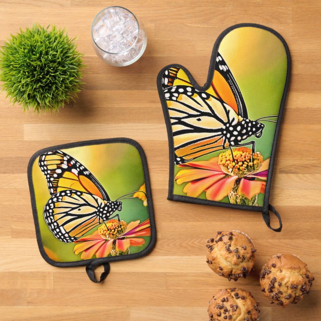 Ensemble De Gant De Cuisine Et De Manique Monarch Butterfly Sip Design (De haut en bas)