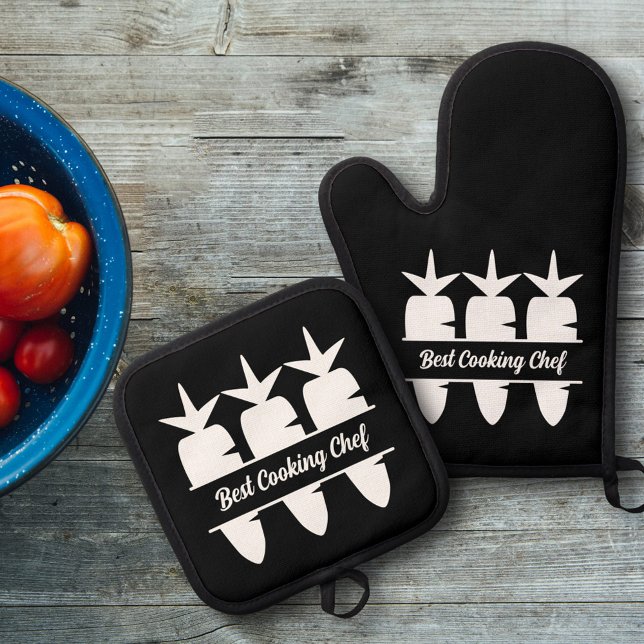 Ensemble De Gant De Cuisine Et De Manique Monogramme carottes (Carrots Monogram Oven Mitt & Pot Holder Set)