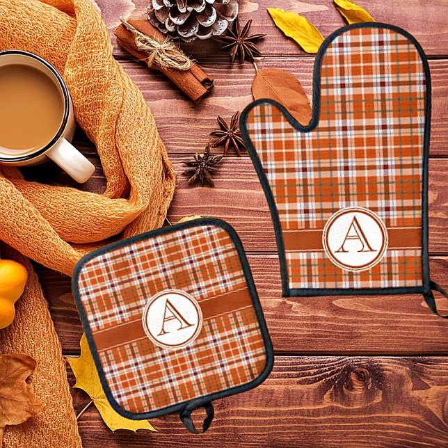 Ensemble De Gant De Cuisine Et De Manique Monogramme carreau d'automne (Créateur téléchargé)