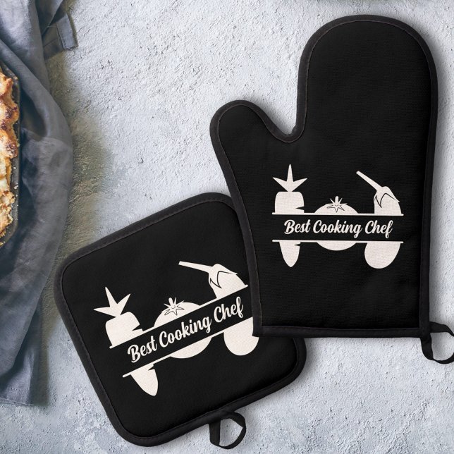 Ensemble De Gant De Cuisine Et De Manique Monogramme de légumes (Vegetables Monogram Oven Mitt & Pot Holder Set)