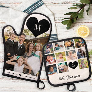 Ensemble De Gant De Cuisine Et De Manique monogramme de nom de collage photo de famille pers