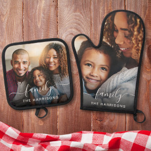 Ensemble De Gant De Cuisine Et De Manique Monogramme de photo en blanc de la famille