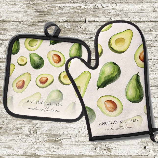 Ensemble De Gant De Cuisine Et De Manique Monogramme fait avec amour Avocado (Créateur téléchargé)