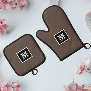 Ensemble De Gant De Cuisine Et De Manique Monogramme minimaliste Initiale Simple Moderne Rus