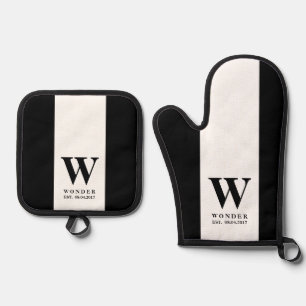 Ensemble De Gant De Cuisine Et De Manique Monogramme Minimaliste Raffiné De Mariage