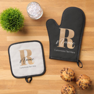 Ensemble De Gant De Cuisine Et De Manique Monogramme Moderne Initiale R & Nom Personnalisé