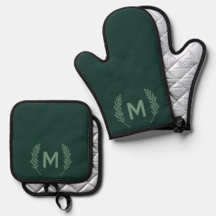 Ensemble De Gant De Cuisine Et De Manique Monogramme Moderne Personnalisé de Feuillage à l'A