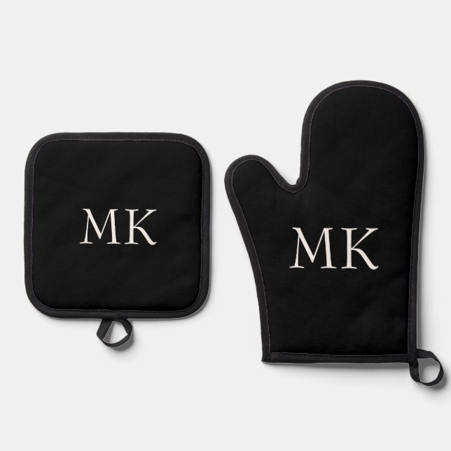 Ensemble De Gant De Cuisine Et De Manique Monogramme noir blanc (Recto)