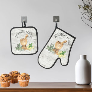 Ensemble De Gant De Cuisine Et De Manique Monogramme Nom de famille Wood Rustic