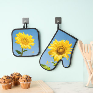 Ensemble De Gant De Cuisine Et De Manique Monogramme personnalisé Tournesol
