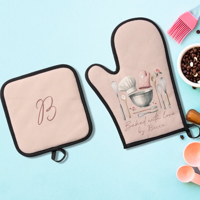 Ensemble De Gant De Cuisine Et De Manique Monogramme rose (Créateur téléchargé)