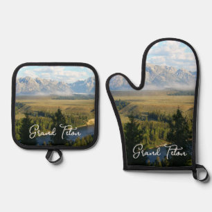 Ensemble De Gant De Cuisine Et De Manique Montagnes et rivière de Jackson Hole