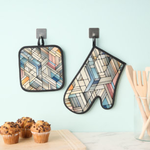 Ensemble De Gant De Cuisine Et De Manique Mosaïque géométrique