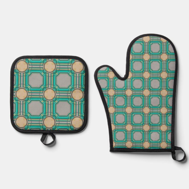 Ensemble De Gant De Cuisine Et De Manique motif abstrait (Recto)