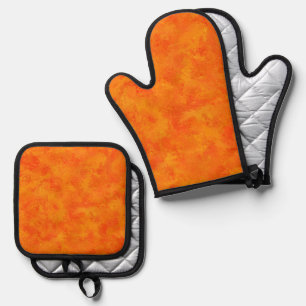 Ensemble De Gant De Cuisine Et De Manique Motif Abstrait Orange