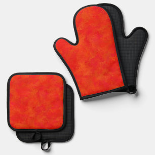 Ensemble De Gant De Cuisine Et De Manique Motif Abstrait Orange Rouge