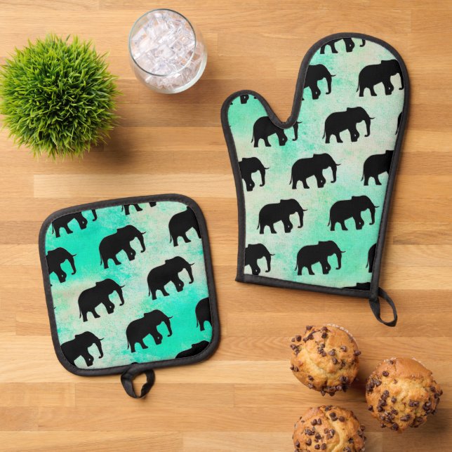 Ensemble De Gant De Cuisine Et De Manique Motif animal cool - Elephant 5a (De haut en bas)