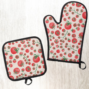 Ensemble De Gant De Cuisine Et De Manique Motif aquarelle de tomates