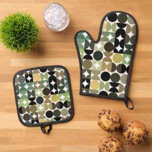 Ensemble De Gant De Cuisine Et De Manique Motif artistique de fusion d'opération modulaire d