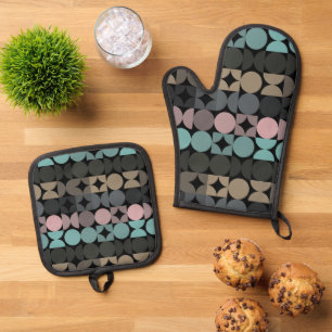 Ensemble De Gant De Cuisine Et De Manique Motif artistique de fusion d'opération modulaire d