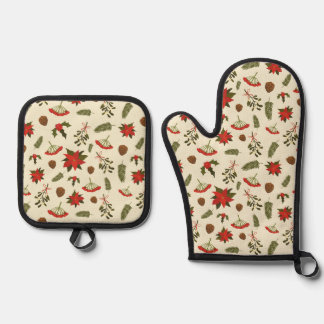Ensemble De Gant De Cuisine Et De Manique Motif avec thèmes de Noël