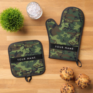 Ensemble De Gant De Cuisine Et De Manique Motif Camouflage Vert, Votre nom, Personnaliser