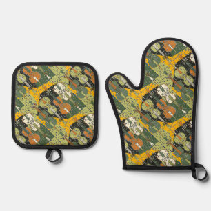 Ensemble De Gant De Cuisine Et De Manique Motif Cello cassé