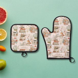Ensemble De Gant De Cuisine Et De Manique Motif Champignon Floral Fantaisiste de Cottagecore
