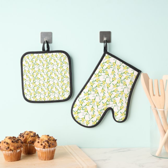 Ensemble De Gant De Cuisine Et De Manique Motif citrons  (In situ (suspendu))