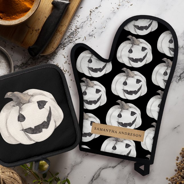 Ensemble De Gant De Cuisine Et De Manique Motif Citrouille éffrayant | Bonne Halloween (Créateur téléchargé)