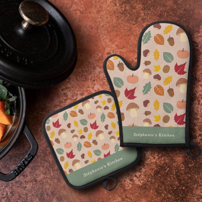 Ensemble De Gant De Cuisine Et De Manique Motif d'automne (Autumn Pattern Oven Mitt & Pot Holder Set)