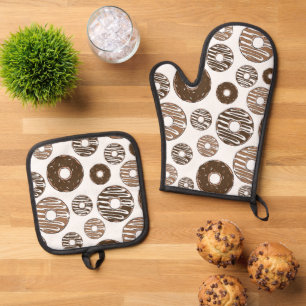 Ensemble De Gant De Cuisine Et De Manique Motif de beignes, beignets de chocolat, beignets d