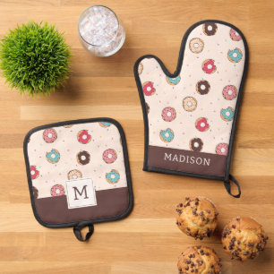 Ensemble De Gant De Cuisine Et De Manique Motif de beignets sucrés
