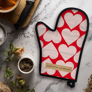 Ensemble De Gant De Cuisine Et De Manique Motif de coeur romantique et rouge moderne