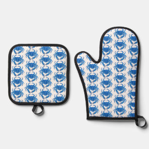 Ensemble De Gant De Cuisine Et De Manique Motif de crabe bleu