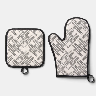 Ensemble De Gant De Cuisine Et De Manique Motif de crosshatch gris Trombone